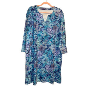 Lightbare UPF 50+ Swim Cover Up Dress Size 2X Blue Floral Tropical Print Beach T